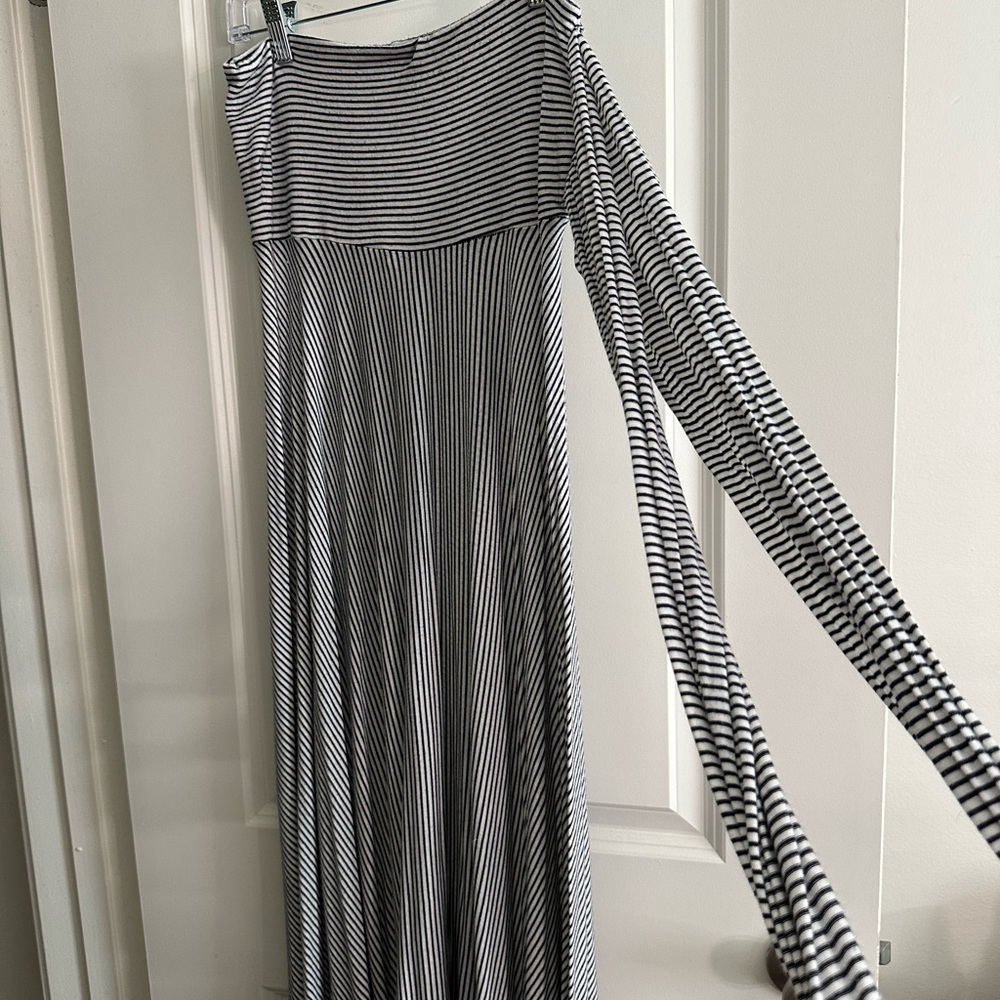 Elan One Shoulder Black and White Striped Skirt
